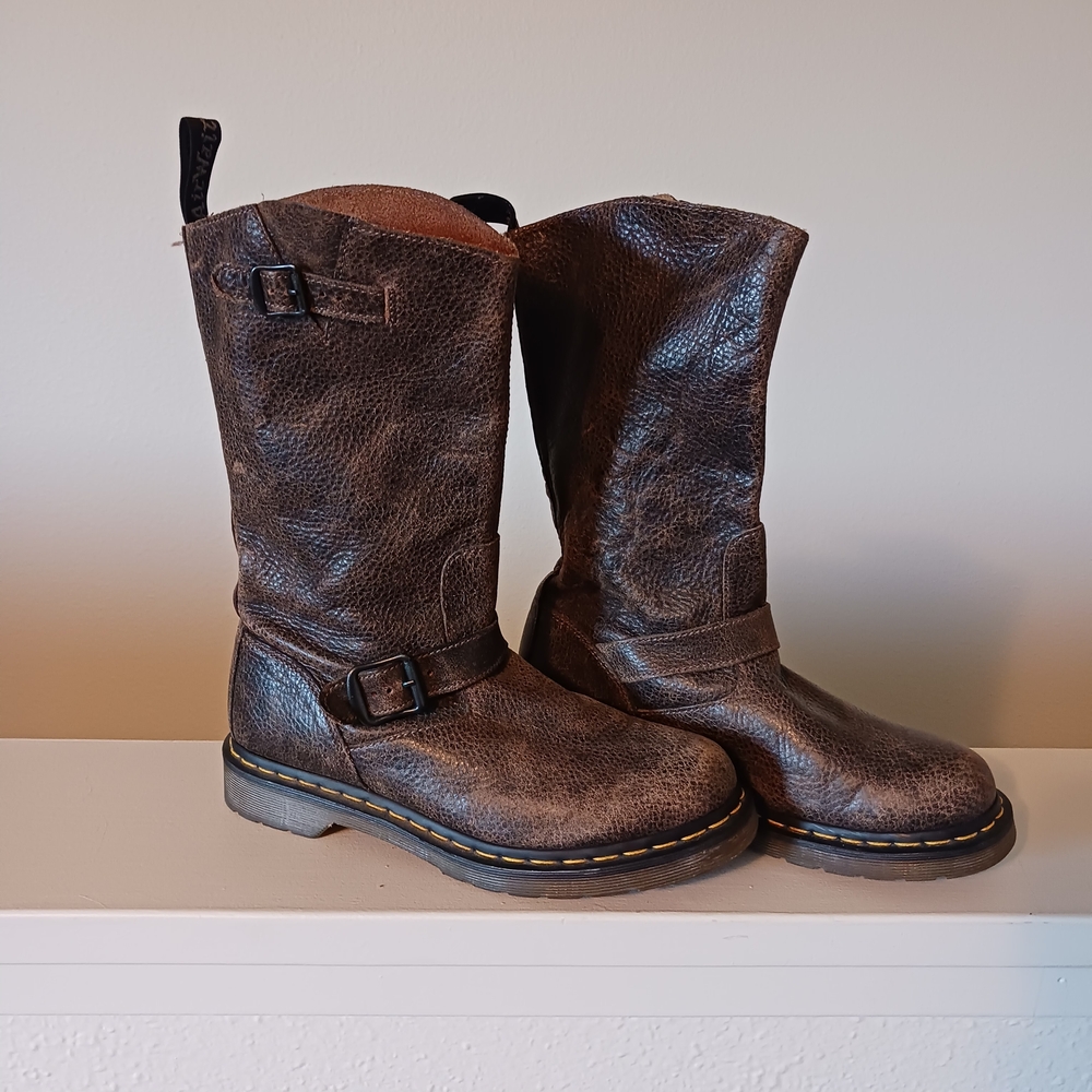 Dr. Martens Dark Brown Leather Moto Boots